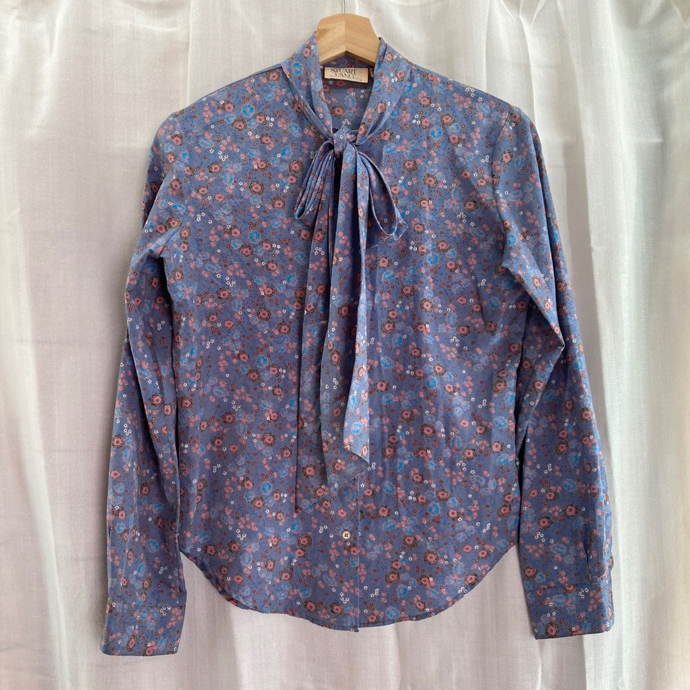 Vintage Stuart Lang Floral‎ Tie Neck Blouse Womens Top Long Sleeve Career 5/6